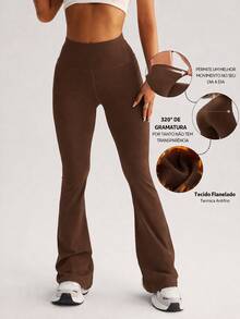 Flannel-Lined, Thermal, Anti-Cold Flared Ballerina Pants With Spandex Lining By WOLFOX. - 鏽棕色 - 查看 2