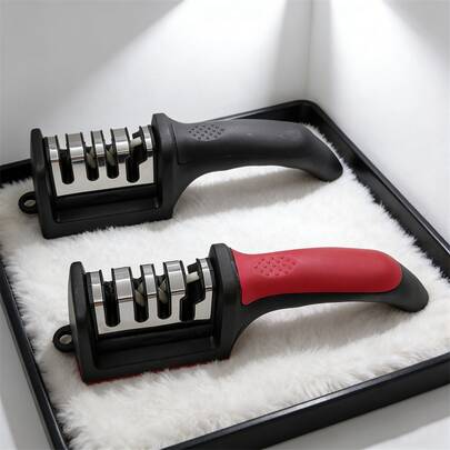 Bộ 4 trong 1 (1/2 bộ), thích hợp cho dao gốm và thép - Sửa chữa, phục hồi và đánh bóng, thiết kế chống trượt tiện dụng, dụng cụ nhà bếp gia đình (Màu đỏ)