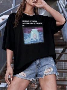 Figura de una chica dentro de un frasco transparente flotando en un mar de lágrimas simbolizando emociones intensas y superación personal camiseta de mujer casual cómoda y moderna para uso diario - Negro - Ver 6