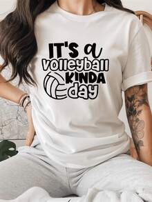 Motivational Text About Enjoying A Day Dedicated To Volleyball With Energy, Joy And Passion For The Sport, Ideal For Active And Positive Women, Comfortable And Modern Casual Women's T-Shirt For Everyday Use - 白色 - 查看 8