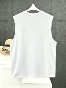 Manfinity Homme Men's Disney Mickey Mouse Hoodie Graphic Tank Top, Milk Silk Fabric Sleeveless Muscle Shirt, Casual Round Neck Summer Streetwear Tank, Lightweight Breathable Workout & Daily Wear Top, Cartoon Character Print Tee For Men - trắng - Xem 3