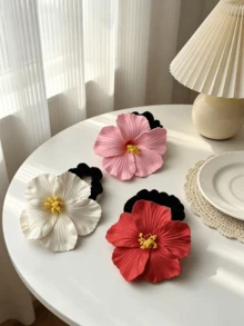 1个芙蓉花波西米亚风发圈，热带海滩风情，适合丸子头、马尾辫，弹性发圈，夏季节日发饰，旅行，生日礼物 - 彩色 - 查看 9