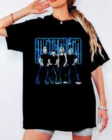 Me-Tallicaa Lightning Effect Band Portrait T-Shirt,Logo Print, Unisex Rock Fan Top - Black - View 8