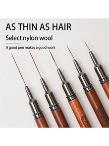 Bộ cọ vẽ móng nghệ thuật bằng gỗ đàn hương, 5 cọ siêu mỏng dùng để vẽ đường nét mảnh, thiết kế móng nghệ thuật, vẽ tranh, phác thảo, sơn gel UV, kích thước 4/8/12/20/25mm - Gỗ đỏ - Xem 2