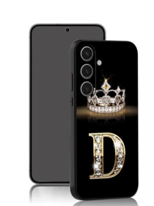 1pc Fashion D-Letter Diamond Crown Element Phone Case, Black TPU Soft Shell, Scratch-Resistant, Shock-Proof, Compatible With Huawei, Honor, Galaxy, - Black - View 3