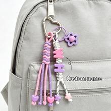 1pc Tassel Heart Bell Custom Bag Charm, Handmade Braided Rope Letter Bead Bag Pendant/Keychain/Phone Charm, Bow, Heart Keychain Christmas Gift. - Woven Ornaments - View 7