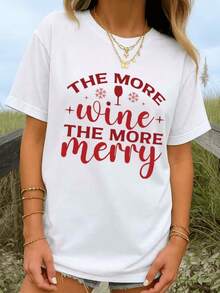 Copa de vino roja con copos de nieve que simbolizan alegría festiva y espíritu divertido para celebrar momentos felices con encanto camiseta de mujer casual cómoda para verano - Blanco - Ver 8