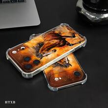 Funda para teléfono con patrón Caballos marrones galopan sobre los lomos de llamas de color naranja amarillento., compatible con iPhone 17, 16, 15, 14, 13, 12, 11 Pro Max, Plus,  S y A,  Redmi POCO  OPPO Honor. Diseño ligero, antideslizante y a prueba de golpes. - transparente - Ver 4
