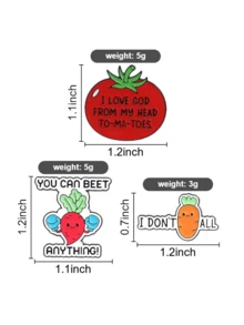 1/3 piezas Broche de metal de aleación de zinc con esmalte, estilo de dibujos animados, con patrones de tomate, zanahoria y rábano, pasador de solapa con diseño de plantas y verduras, accesorio divertido para mochila y ropa - Multicolor - Ver 10