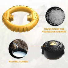 Dog Toys For Aggressive Chewers Large Medium Breed, Indestructible Squeaky Dog Chew Toys, Tough Nylon Rubber Interactive Dog Toys To Keep Them Busy - 黃色 - 查看 4