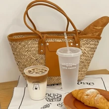 480ml/700ml Reusable Plastic Straw Cup, Large Capacity Portable Cup For Drinking Juice, Coffee, Milk Tea, Suitable For Summer - Multicolor - View 9