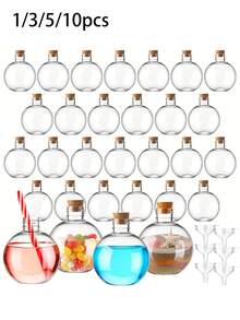 透明塑料球形藥水瓶附軟木塞 | 沙畫容器，適用於派對飲品、魔法藥水、DIY手工、精油、玻璃藥水瓶、藥水罐、漂流瓶、試管、香氛瓶、冬蟲夏草花茶瓶 - 彩色 - 查看 1