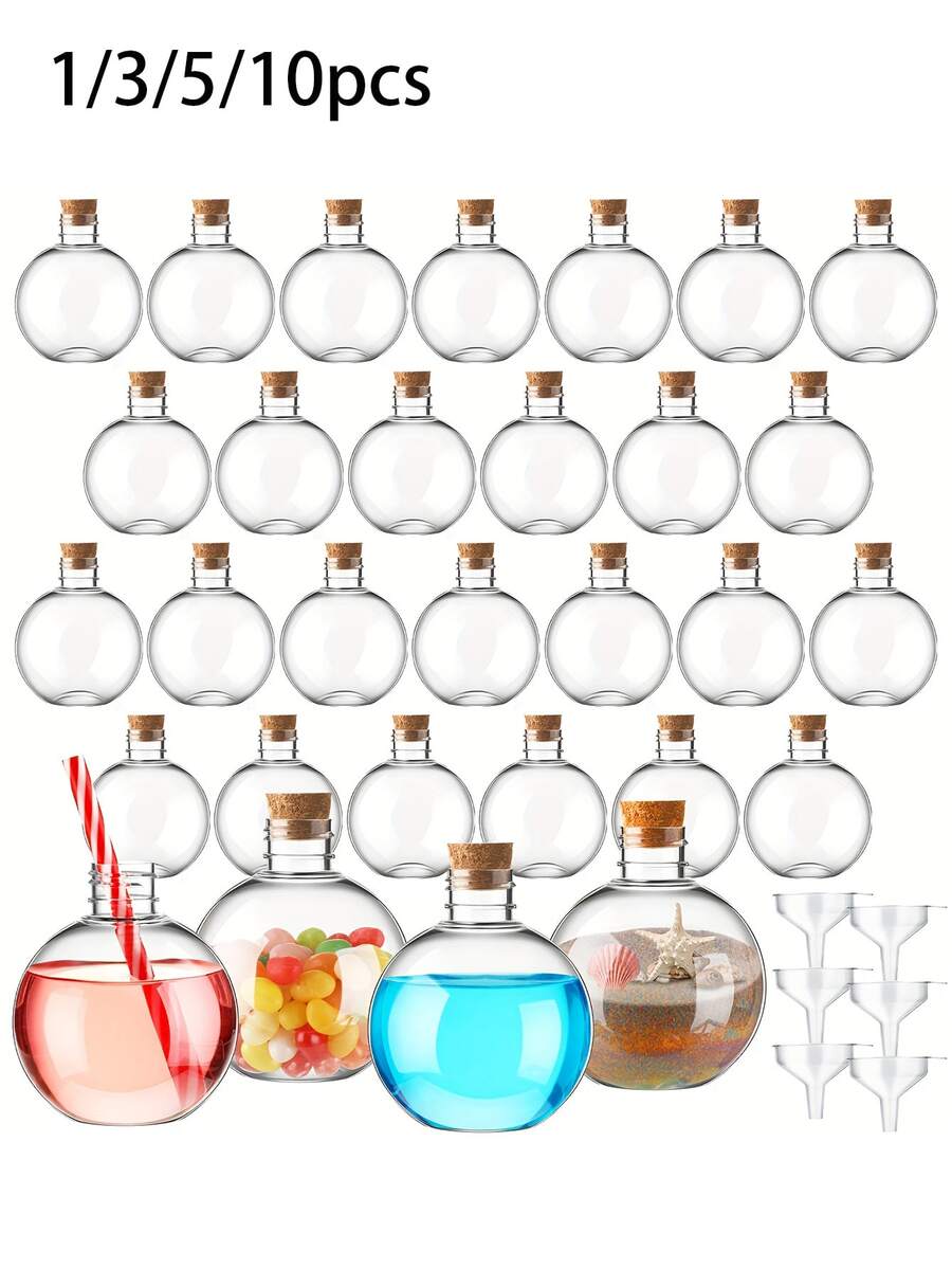 透明塑料球形藥水瓶附軟木塞 | 沙畫容器,適用於派對飲品、魔法藥水、DIY手工、精油、玻璃藥水瓶、藥水罐、漂流瓶、試管、香氛瓶、冬蟲夏草花茶瓶 - 彩色 - 查看 1