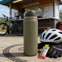 OwaIa(Off Road)304L Stainless Steel Double-Drink Outdoor Sports Water Bottle, 32 Oz/945ml, Double-Walled Vacuum Travel Water Bottle With Straw,100% Leak-Proof Design With Buckle For Easy Carrying, Can Keep Ice For 8 To 12 Hours, Cycling/Car Ice Maker - Light Brown - View 3