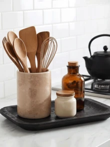 1pc Japanese Style Ceramic-Like Tableware Storage Canister, Cream White, Suitable For Kitchen Utensils, Chopsticks, Kitchen Countertop, Kitchen Utensil Rack, Large Kitchen Tool Holder, Spatula Storage Can, Pen Holder - Multicolor - View 5