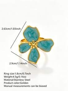 1 chiếc nhẫn thép không gỉ hình hoa bốn cánh được tráng men nhẹ nhàng và thanh lịch, thích hợp cho phụ nữ đeo hàng ngày, đi nghỉ mát hoặc hẹn hò. - Vàng - Xem 13