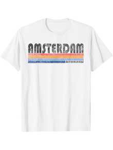 Camiseta estilo vintage de los años 80 de Ámsterdam, Países Bajos, de algodón puro, de manga corta, cuello redondo, transpirable para todas las estaciones, imprescindible para hombres, ropa casual, atuendo diario, estampado vintage, camiseta clásica, ajuste cómodo, material suave, camiseta estampada, una camiseta de manga corta adecuada para el hogar, uso diario, fiestas y viajes-perfecta como regalo para amigos o familiares. - Blanco - Ver 5