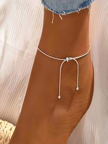 1pc Adjustable Fashion Minimalist Snake Bone Anklet, Suitable For Daily Wear Or Party Jewelry - One Size 4 - View 1