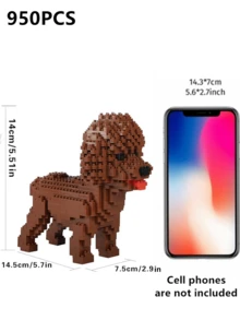 1件卡通积木宠物狗（泰迪/雪纳瑞/杜宾/哈士奇/法国斗牛犬/松狮/腊肠犬/贵宾犬/金毛寻回犬/柯基/斗牛犬）3D拼图DIY创意益智积木模型 - 家居装饰和生日礼物 - 彩色 - 查看 20