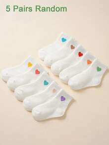 5 Pairs/10 Pairs New Popular Socks, Colorful Heart Pattern White Socks, Breathable Comfortable Mid-Calf Socks, Suitable For Students And Various Occasions - Multicolor - View 12