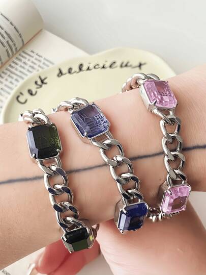 1pc Fashionable Colorful Saturn Cube Chain Bracelet, Suitable For Couples Daytime Wear