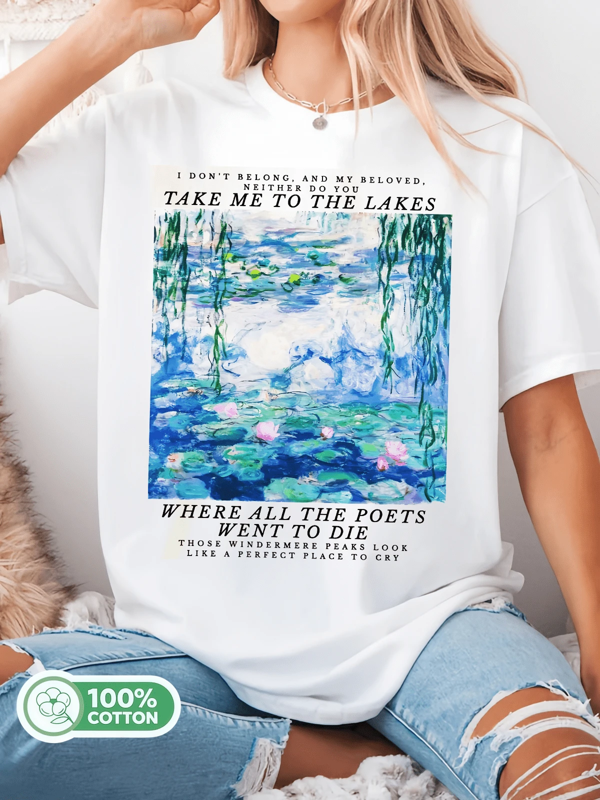TTaylor SSwift The Lakes Water Lilies T-Shirt 100% Cotton Unisex Swiftie Fans T-Shirt - trắng - Xem 1