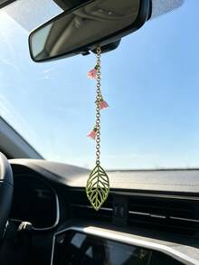 Lily Of The Valley Car Pendant, Hollow Leaf Decor Alloy Rearview Mirror Hanging Ornament, Car Interior Accessory - A - View 4