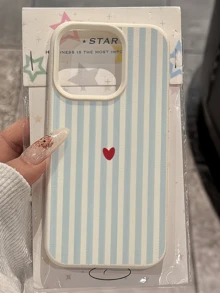 1pc White Striped Heart Shaped Minimalist Full Coverage TPU Shockproof Phone Case, Compatible With Apple 17, 16, 15, 14, 13, 12, 11 Pro Max, Air, And Series - Multicolor - View 2