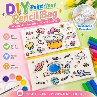 18/1 Piece Creative Multifunctional Stationery Bag DIY Handmade Graffiti Pen Bag Reusable DIY Graffiti Mini Non-Woven Shopping Bag - Carnival Animal Art Party Gift Bag, Colored Markers, Christmas And New Year Gift Packaging And Storage, Party Gift Supplies - Children's Drawing Gift Pencil Bag