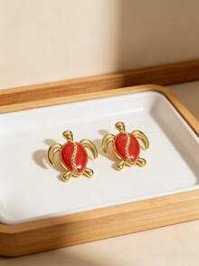 Elegant Enamel Sea Turtle Earrings, Bohemian Beach Ocean Stud Earrings, Delicate And Fashionable Sea Turtle Earrings, Women's Animal Jewelry, Suitable For Beach Parties And Balls As Accessories - H2-01 Red - View 2