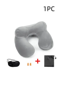 Ergonomic Inflatable Travel Pillow With Earplugs, Soft Velvet Neck Support, Machine Washable, All-Season, Space-Themed, Casual Style, Snap Closure, Foam Filling, PVC Cover, For Airplane, Car, Office, Camping - Multi Position Sleeper Rest Pillow - Multicolor - View 9