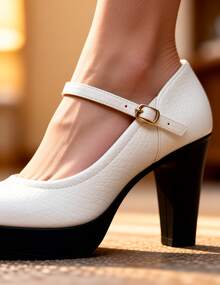 Geeyea Women's Shoes, Bright Red, Round Toe, Platform, Chunky Heel Mary Jane Shoes, Made Of Glossy Patent Leather, With A Metal Buckle Strap And Pendant Decoration, Platform And Chunky Heel Structure, Rubber Non-Slip Sole, Bright And Eye-Catching Wedding Style, Suitable For Wedding Banquets, Dates, Parties, Slimming And Height-Enhancing, Modifying Leg Lines, Eye-Catching And Elegant, Comfortable And Not Tiring To The Feet. - 白色 - 查看 3