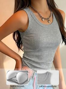 Women's Fitted Round Neck Camisole, Soft And Comfortable Fabric, Machine Washable, Summer Sleeveless Top - Grey - View 3