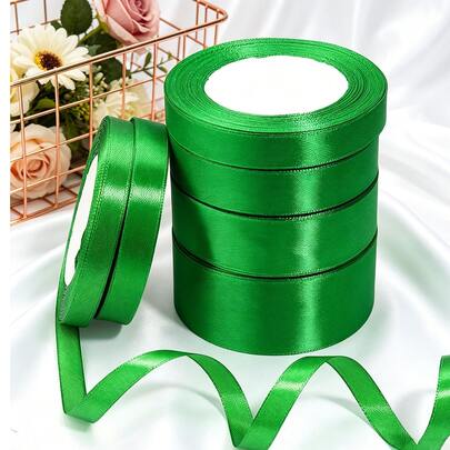 1 Roll 25 Yards Deep Green Polyester Satin Ribbon, Multiple Sizes 6mm/10mm/15mm/20mm/25mm/40mm, Suitable For Gift Boxes, Candy Boxes, Cake Boxes, Floral Decor, Handmade Rose DIY Materials, Holiday Gift Wrapping (Slight Color Difference May Exist Due To Machine Dyeing)