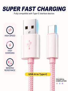 3条装 USB-C 快速充电线 [3.3/6.6英尺] USB-A 转 C 尼龙编织充电及数据同步线，兼容三星 Galaxy A14 5G、A13、A54、A53、A23、A24、A03、A23s、S22、S21 Ultra、S20、S16、S15、S15 Pro Max、S15、S15 Plus、S15 Pro、S15 Pro Max 以及其他配备 Type-C 充电器的安卓手机 - 彩色 - 查看 3