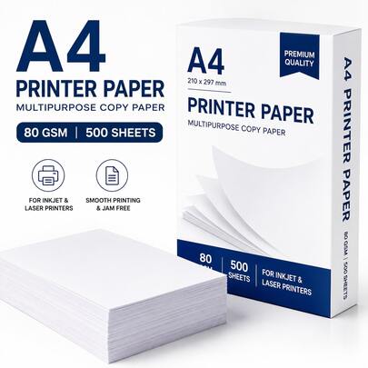 Carta bianca A4 per stampante, 80 g/m² – 500 fogli, carta multiuso per fotocopie, 210x297 mm – Carta liscia per stampanti a getto d'inchiostro e laser, essenziale per ufficio, scuola e casa.