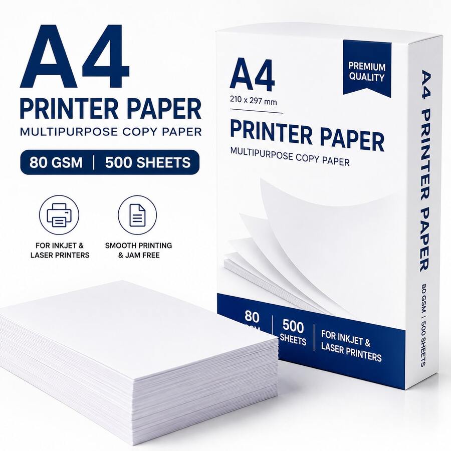 A4 White Printer Paper 80 GSM – 500 Sheets Multipurpose Copy Paper 210x297mm – Smooth Printing Paper For Inkjet & Laser Printers, Office School Home Essential - A - View 1