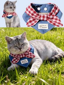 1 Piece Fashion Plaid Pet Triangle Bib For Small, Medium And Large Dogs And Cats, Dog Clothing, Pet Apparel, Made Of Soft Cotton Material With Adjustable Elastic Cord, Easy To Wear Fixed, Can Be Used As Pet Drool Bib Or Daily Accessory For Party, Travel, Photography Or DIY Decoration. - Multicolor - View 1