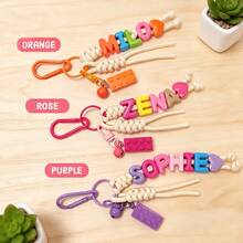 [Custom] 1pc Tassel Bell Personalized Letter Keychain, Handmade Rope Letter Bead Bag Charm/Phone Charm, Customized Bag Accessory, Graduation Gift - Braided Rope Keychain - View 3