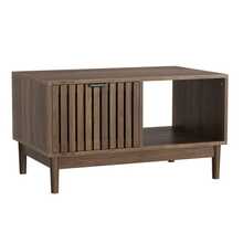 Mid-Century Modern Style 80cm Coffee Table, Living Room Side Table With Grid Structure, One Drawer, Open Shelves And Solid Wood Legs, Oak Color. - 棕色 - 查看 6