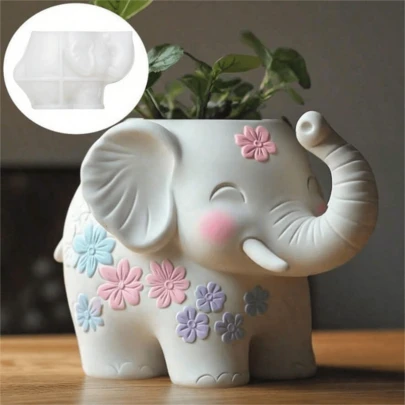 CUBULO 1pc 3D Floral Relief Elephant Silicone Mold, Easy Release & Reusable Mold For DIY Succulent Planter, Aroma Candle Holder, Epoxy Resin & Concrete Home Decor