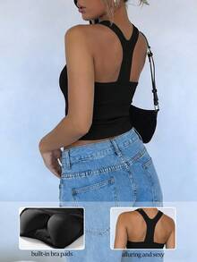 Áo tank top ôm sát dành cho nữ, có đệm ngực, chất liệu mềm mại và thoải mái, có thể giặt máy, áo lót mùa hè. - màu đen - Xem 3