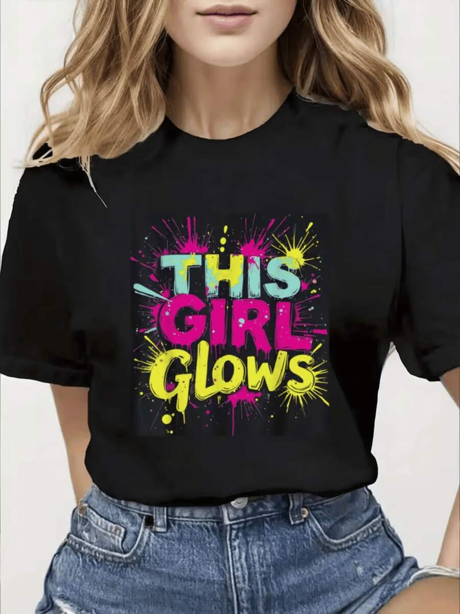 Frases motivadoras con explosión de colores brillantes que simbolizan energía y confianza personal resaltando la fuerza interior femenina camiseta de mujer casual moderna cómoda para uso diario - Negro - Ver 1