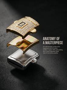 1pc Premium-Look 14K Gold Plated Sculpted Cuban Link Chain Necklace Or Bracelet, Curved Pavé S Emblem Clasp, Mirror-Polished Statement Jewelry - 彩色 - 查看 3