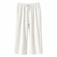 Pantalones de Lino y Algodón de Pierna Ancha para Mujer - Pantalón Recto Transpirable con Cintura Elástica , Estilo Casual para Verano y Playa - Blanco - Ver 5