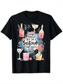 Cócteles coloridos con copas y botellas que transmiten alegría nocturna y espíritu creativo perfectos para amantes de la mixología camiseta de mujer casual moderna cómoda para verano - Negro - Ver 8