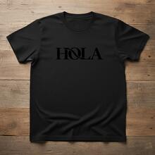 HOLA Bold Interlocking Serif Monochrome Statement Tee - High-Fashion Minimalist Collection - Black - View 8