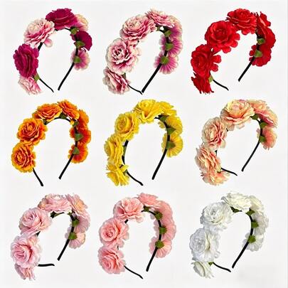 1pc Floral Print Polyester Bohemian Headband, Versatile Faux Flower Hair Accessory For Beach, Vacation, Photography