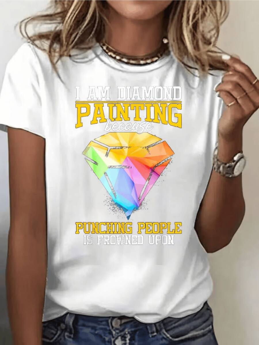 Diamante multicolor brillante que simboliza la fortaleza interior y la capacidad de transformar la presión en belleza única con mensaje motivador divertido camiseta de mujer casual moderna cómoda - Blanco - Ver 1