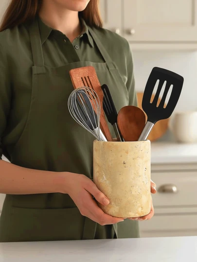 1 Pote de Armazenamento de Louça de Resina, Estilo Japonês Off-White, Adequado para Louça de Cozinha, Suporte para Hashi, Prateleira de Utensílios de Cozinha de Bancada, Prateleira Grande para Utensílios de Cozinha, Pote de Armazenamento para Espátula, Porta-Canetas.